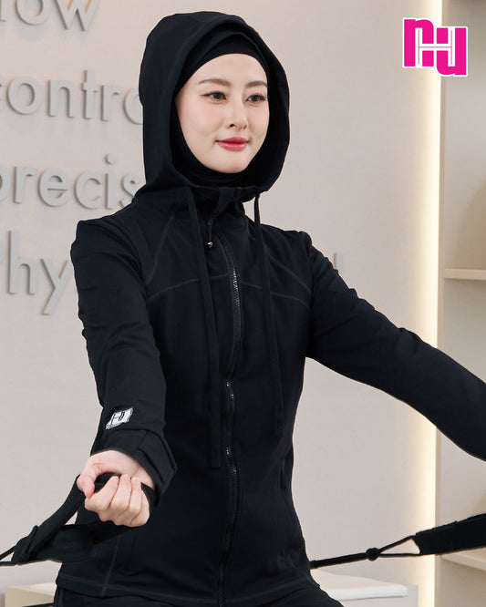 NUH SPORTSWEAR HOODED FITTED JACKET - Stretch fabric hooded jacket for exercise.
