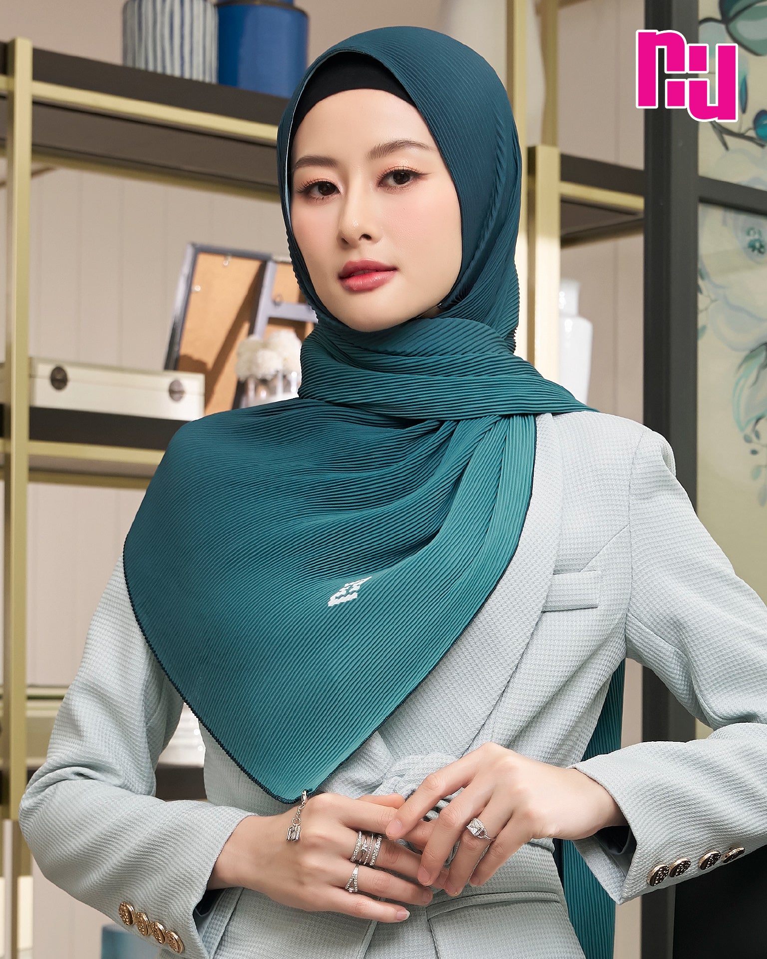 NUH SKYLINE OMBRE PLEATED Hijab Scarf for Women Muslim - ผ้าพันอัดพลีทแบบยาว