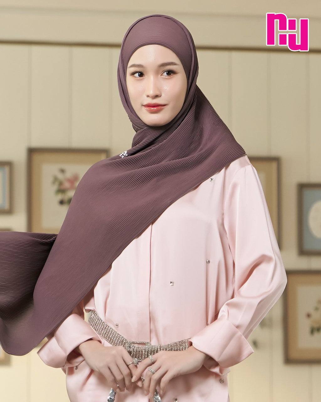NUH SKYLINE OMBRE PLEATED Hijab Scarf for Women Muslim - ผ้าพันอัดพลีทแบบยาว