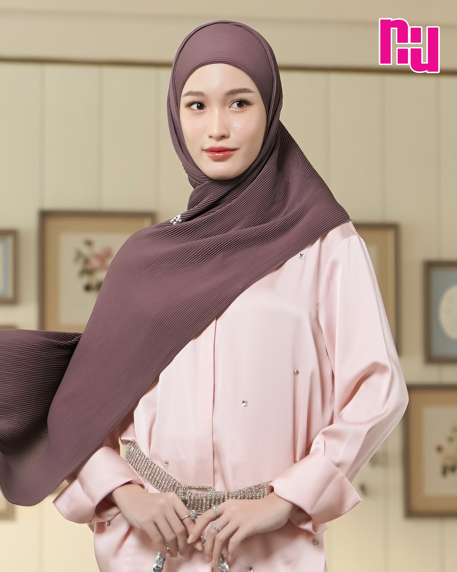 NUH SKYLINE OMBRE PLEATED Hijab Scarf for Women Muslim - ผ้าพันอัดพลีทแบบยาว