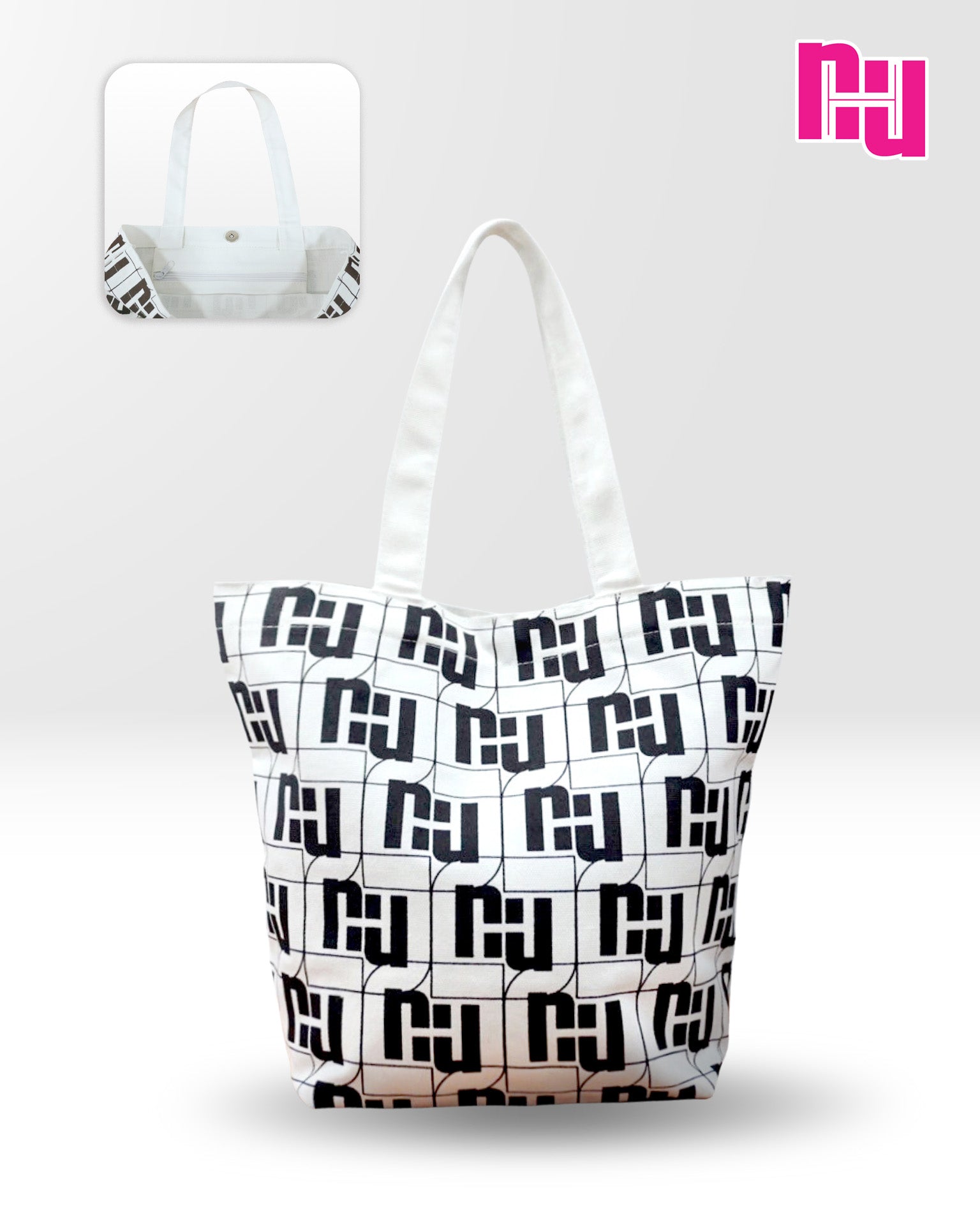 NUH MONOGRAM BAG CANVAS - กระเป๋าผ้าแคนวาสลายโมโนแกรม