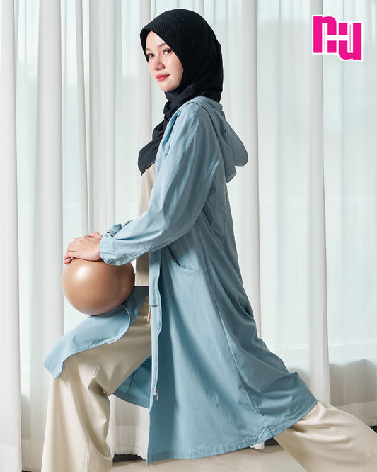 NUH SPORTSWEAR MODESTY HOODED JACKET - เสื้อแจ็กเก็ตผ้ายืดแบบยาวปกปิดมีฮู้ดสำหรับออกกำลังกาย