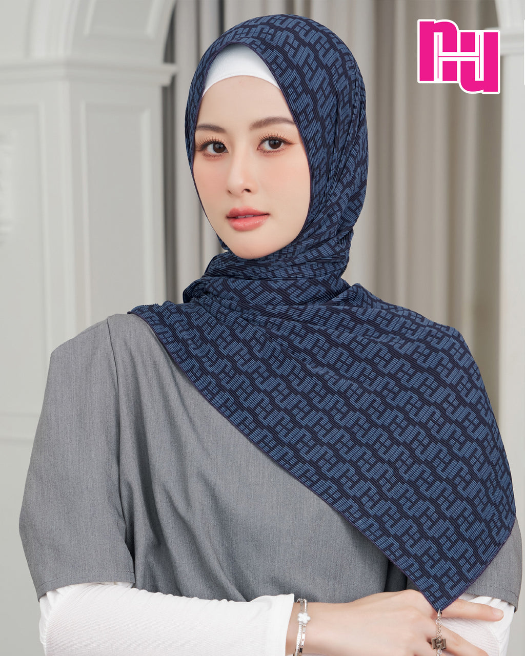 NUH MONOGRAM PLEATED Long Hijab Scarf for Women Muslim - Long pleated hijab scarf