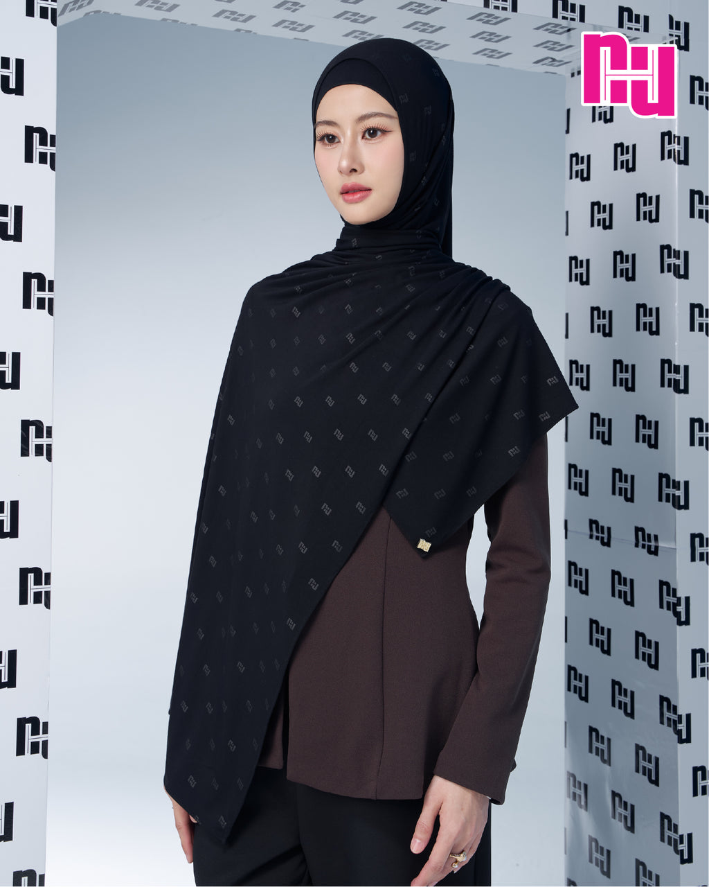 NUH MONOGRAM JERSEY EDITION Long Hijab Scarf for Women Muslim - ผ้าพันแบบยาวพร้อมอินเนอร์คลุมศีรษะ