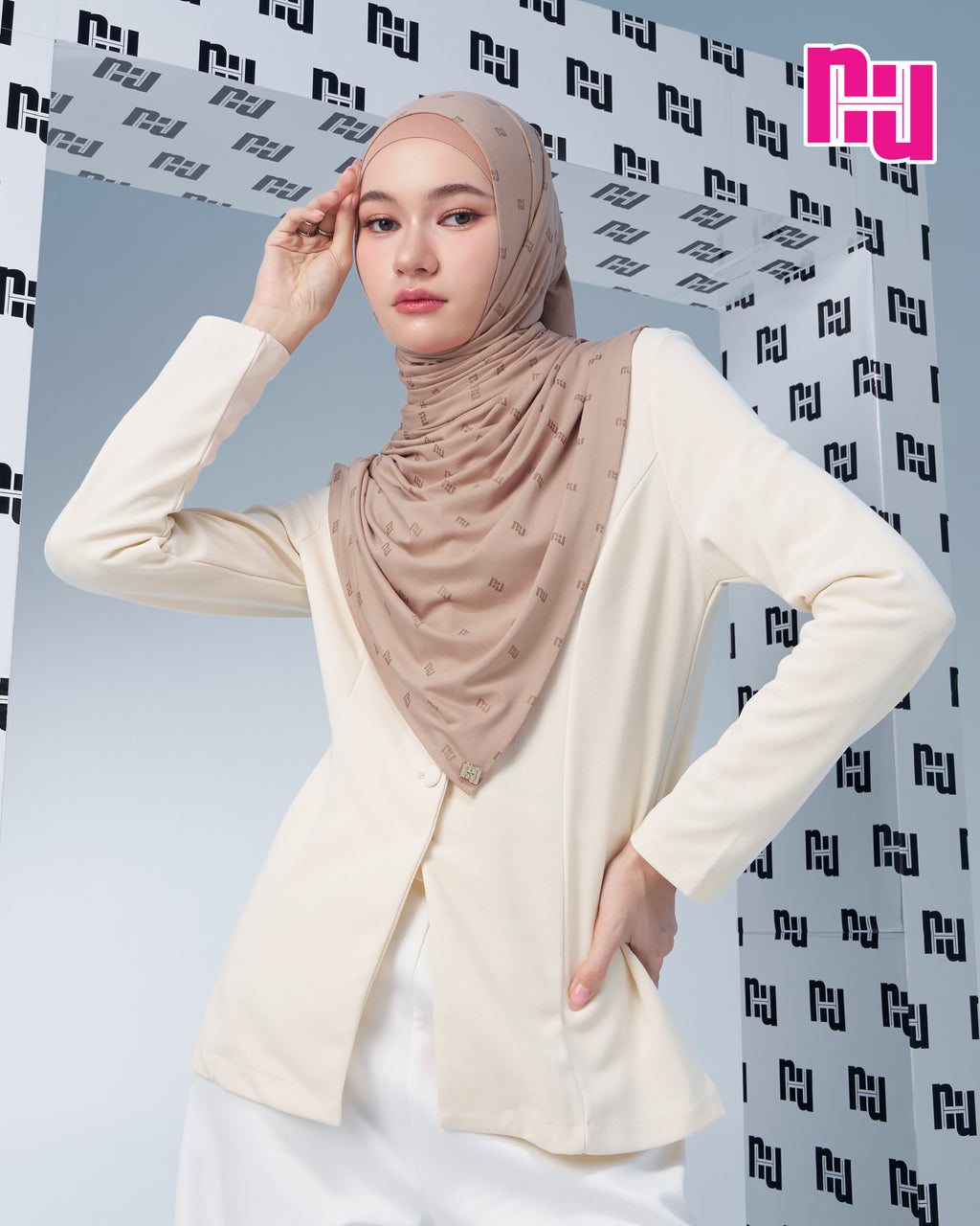 NUH MONOGRAM JERSEY EDITION Long Hijab Scarf for Women Muslim - ผ้าพันแบบยาวพร้อมอินเนอร์คลุมศีรษะ