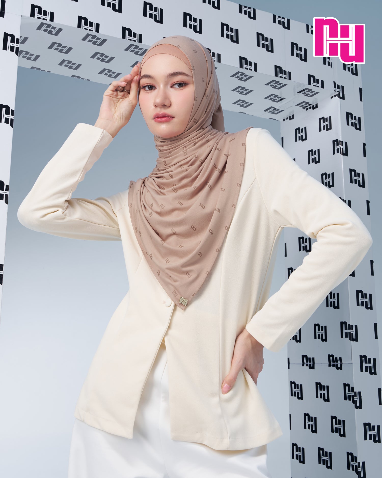 NUH MONOGRAM JERSEY EDITION Long Hijab Scarf for Women Muslim - Long Scarf with Inner Head Cover
