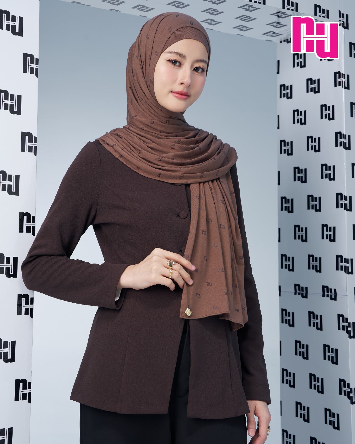 NUH MONOGRAM JERSEY EDITION Long Hijab Scarf for Women Muslim - Long Scarf with Inner Head Cover