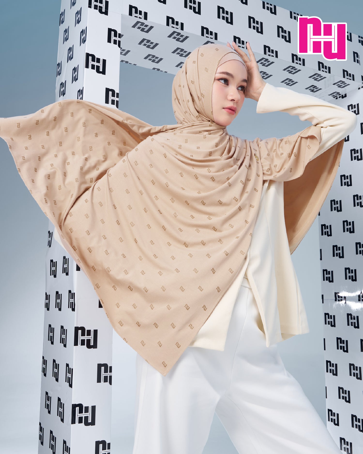NUH MONOGRAM JERSEY EDITION Long Hijab Scarf for Women Muslim - Long Scarf with Inner Head Cover