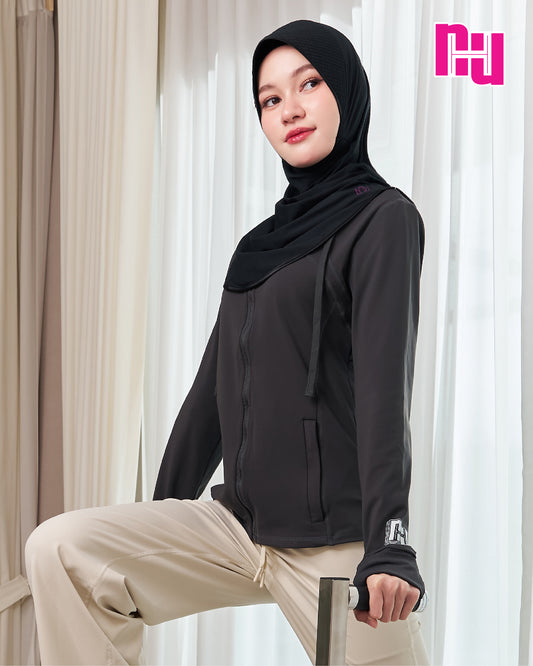 NUH SPORTSWEAR HOODED FITTED JACKET - เสื้อแจ็กเก็ตผ้ายืดแบบมีฮู้ดสำหรับออกกำลังกาย