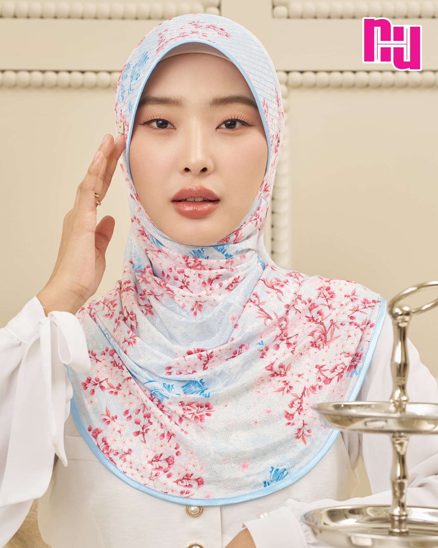 NUH HARU Ready-to-wear headscarf – Stretchy checkered headband (glitter fabric, shiny)