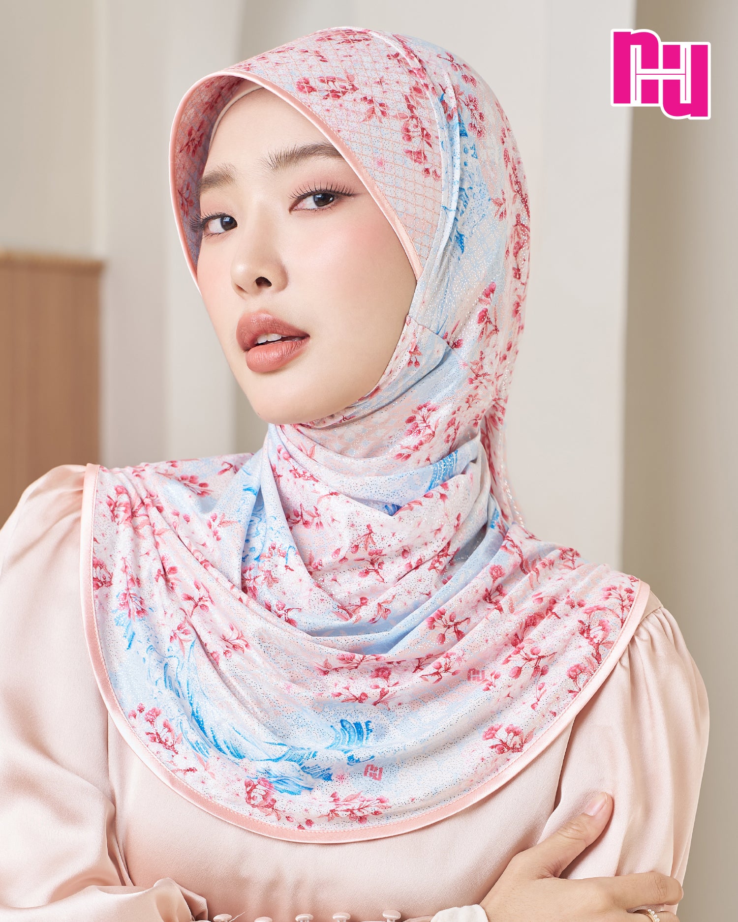 NUH HARU Ready-to-wear headscarf – Stretchy checkered headband (glitter fabric, shiny)